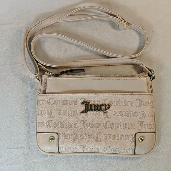 Juicy Couture Pink Beige Cream Shoulder Purse Bag wallet pouch insert Gold Y2K - Picture 2 of 16